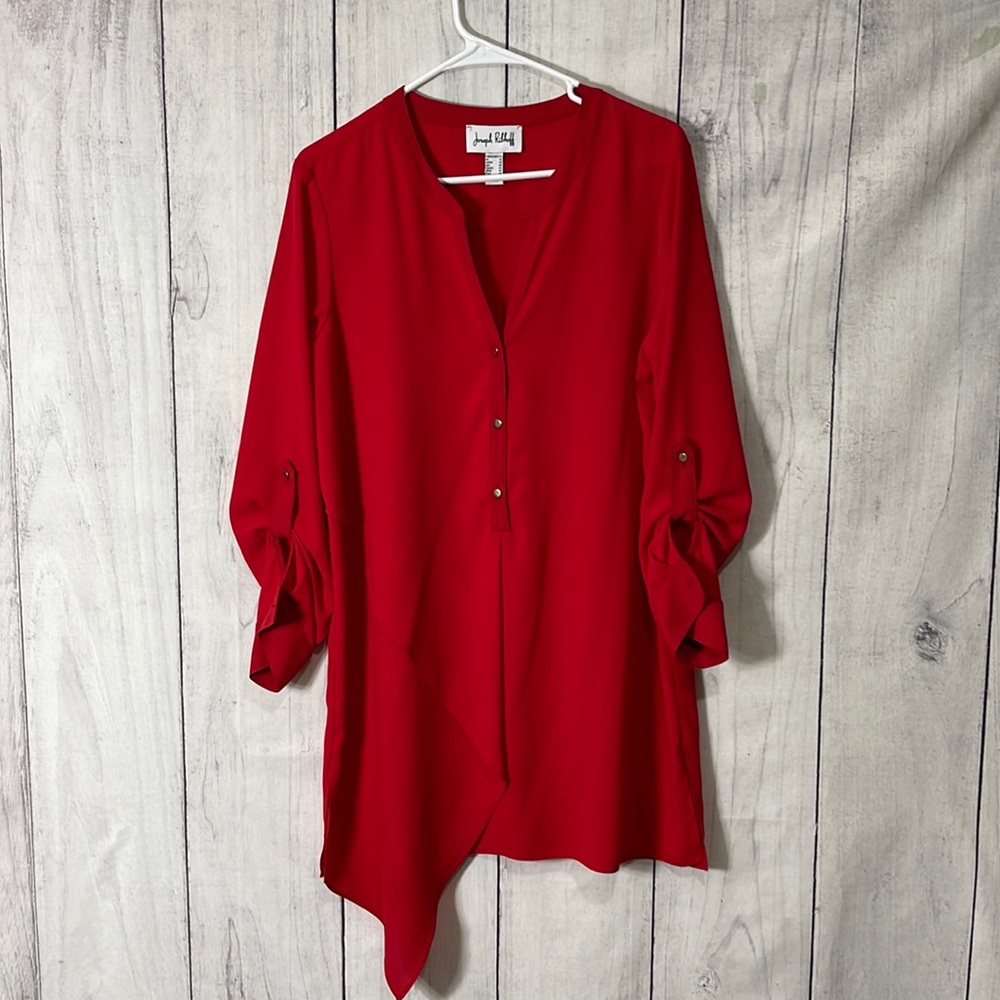 Joseph Ribkoff Blouse Tunic Asymmetricl Cut Red Size 12